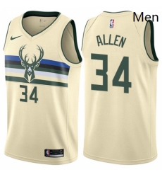 Mens Nike Milwaukee Bucks 34 Ray Allen Swingman Cream NBA Jersey City Edition