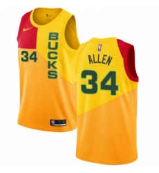 Youth Nike Milwaukee Bucks 34 Ray Allen Swingman Yellow NBA Jersey City Edition