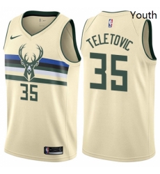 Youth Nike Milwaukee Bucks 35 Mirza Teletovic Swingman Cream NBA Jersey City Edition