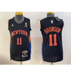 Men New Yok Knicks  11 Jalen Brunson Black 2026 Finals Champions Patch Statement Edition Stitched Jersey
