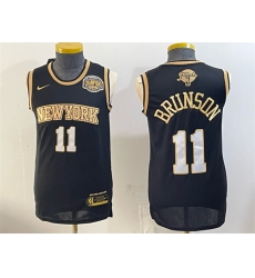 Men New Yok Knicks  11 Jalen Brunson Black Gold 2026 Finals   Eastern Conference Champions Patch Stitched Jersey