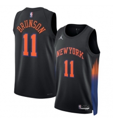 Men New Yok Knicks 11 Jalen Brunson Jalen Brunson Black 2025 Statement Edition Stitched Basketball Jersey