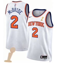 Men New Yok Knicks 2 Miles McBride White 2026 Champions Patch Icon Edition Stitched Basketball Jersey