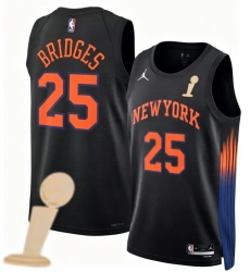 Men New Yok Knicks 25 Mikal Bridges Black 2026 Champions Patch City Edition Stitched Basketball Jersey