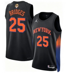 Men New Yok Knicks 25 Mikal Bridges Black 2026 Final Patch 2025 26 Statement Edition Stitched Basketball Jersey