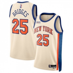 Men New Yok Knicks 25 Mikal Bridges Cream 2025 26 City Edition Stitched Basketball Jersey