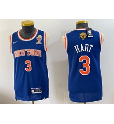 Men New Yok Knicks  3 Josh Hart Blue 2026 Finals Patch   Finals Champions Patch Stitched Jersey