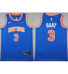 Men New Yok Knicks  3 Josh Hart Blue Icon Edition Edition Stitched Basketball Jersey