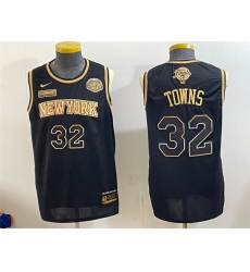Men New Yok Knicks  32 Karl Anthony Towns Black Gold 2026 Finals   Eastern Conference Champions Patch Stitched Jerseys