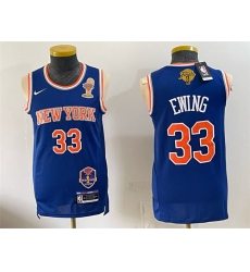 Men New Yok Knicks  33 Patrick Ewing Blue 2026 Finals Champions Patch Stitched Jersey