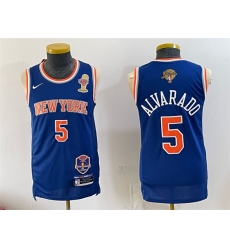 Men New Yok Knicks  5 Jose Alvarado Blue 2026 Finals Champions Patch Statement Edition Stitched Jersey