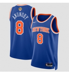 Men New Yok Knicks  8 OG Anunoby Blue 2026 Finals Patch Icon Edition Stitched Basketball Jersey