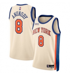 Men New Yok Knicks 8 OG Anunoby Cream 2025 26 City Edition Stitched Basketball Jersey