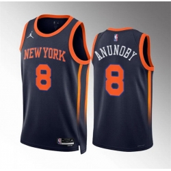 Men New Yok Knicks 8 OG Anunoby Navy Statement Edition Stitched Basketball Jersey