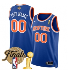 Men New Yok Knicks Active Player Custom Blue 2026 Finals Patch And Finals Champions Patch Icon Edition Stitched Basketball Jersey