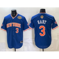 Men New York Knicks  3 Josh Hart Royal 2026 Finals   Eastern Conference Champions Patch Stitched Baseball Jersey