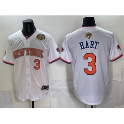 Men New York Knicks  3 Josh Hart White 2026 Finals   Eastern Conference Champions Patch Stitched Baseball Jersey