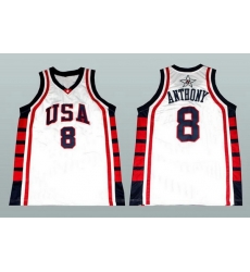 Men Team USA 8 Carmelo Anthony White Stitched Basketball Jersey