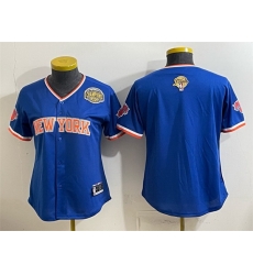 Women New York Knicks Blank Blue 2026 Finals   Eastern Conference Champions Patch Stitched Baseball Jersey
