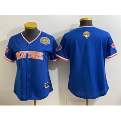 Women New York Knicks Blank Blue 2026 Finals   Eastern Conference Champions Patch Stitched Baseball Jersey