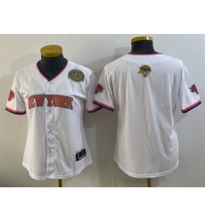 Women New York Knicks Blank White 2026 Finals   Eastern Conference Champions Patch Stitched Baseball Jersey