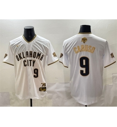 Men Oklahoma City Thunder 9 Alex Caruso White Gold 2025 Finals Vapor Stitched Baseball Jersey