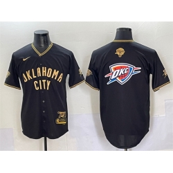 Men Oklahoma City Thunder Team Big Logo Black Gold 2025 Finals Vapor Stitched Baseball Jersey