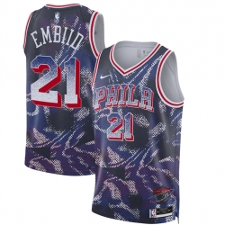 Men Philadelphia 76ers 21 Joel Embiid Navy 2025 Select Series Swingman Stitched Basketball Jersey