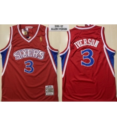 Men Philadelphia 76ers 3 Allen Iverson Red 1996 1997 Hardwood Classics Jersey