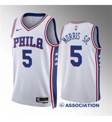 Men Philadelphia 76ers 5 Marcus Morris Sr White Association Edition Stitched Jersey