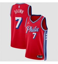 Men Philadelphia 76ers  7 Jaylen Brown Red 2026 Statement Edition Stitched Jersey