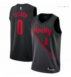 Mens Nike Portland Trail Blazers 0 Damian Lillard Swingman Black NBA Jersey 2018 19 City Edition