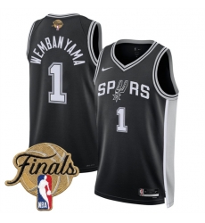 Men San Antonio Spurs  1 Victor Wembanyama Black 2026 Finals Patch Icon Edition Stitched Basketball Jersey