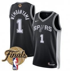 Men San Antonio Spurs  1 Victor Wembanyama Black 2026 Finals Patch Icon Edition Stitched Basketball Jersey