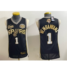 Men San Antonio Spurs  1 Victor Wembanyama Black Gold 2026 Finals   Western Conference Champions Patch Stitched Basketball Jersey