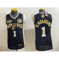 Men San Antonio Spurs  1 Victor Wembanyama Black Gold 2026 Finals   Western Conference Champions Patch Stitched Basketball Jersey