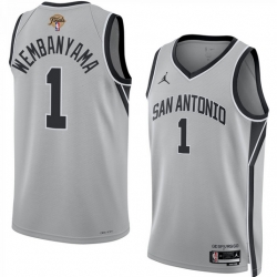 Men San Antonio Spurs  1 Victor Wembanyama Grey 2026 Finals Patch Stitched Basketball Jersey