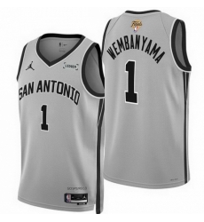 Men San Antonio Spurs 1 Victor Wembanyama Silver 2026 Final Patch Statement Edition Stitched Basketball Jersey