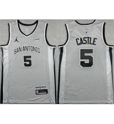 Men San Antonio Spurs 5 Stephon Castle Silver 2025 26 Statement Edition Stitched Basketball Jersey Men San Antonio Spurs 5 Stephon Castle Silver 2025 26 Statement Edition Stitched Basketball Jersey