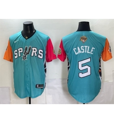 Men San Antonio Spurs  5 Stephon Castle Teal 2026 Finals Patch Stitched Baseball Jersey