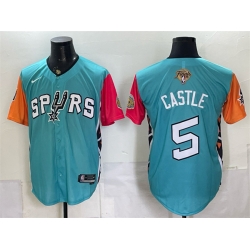 Men San Antonio Spurs  5 Stephon Castle Teal 2026 Finals Patch Stitched Baseball Jersey