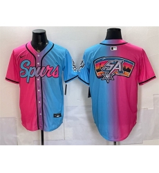 Men San Antonio Spurs Team Big Logo Pink Blue Limited Stitched Baseball Jerseys