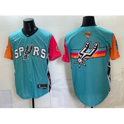 Men San Antonio Spurs Team Big Logo Teal 2026 Finals Patch Stitched Baseball Jersey