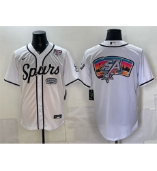 Men San Antonio Spurs Team Big Logo White USA 250  Patch Stitched Baseball Jersey