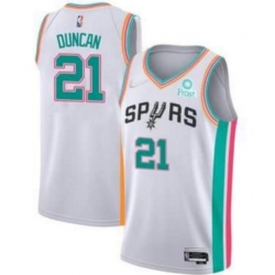 Men San Antonio Spurs Tim Duncan 2022 White City Diamond 75th Anniversary Jersey