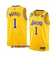 Men Los Angeles Lakers 1 D 27Angelo Russell Yellow Icon Edition With NO 6 Patch Stitched Basketball Jersey