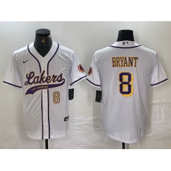 Men Los Angeles Lakers 8 Kobe Bryant White Cool Base Stitched Baseball Jerseys 5