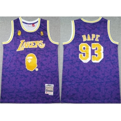 Men Los Angeles Lakers 93 Bape Purple 1996 97 Stitched NBA Jersey 728