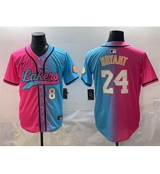 Men Los Angeles Lakers Front 8 Back 24 Kobe Bryant Pink Blue Limited Stitched Baseball Jersey
