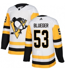 Men Penguins 53 Teddy Blueger White Authentic Stitched Hockey Jersey